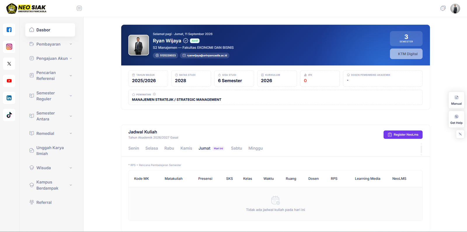 Dashboard awal NeoSiak